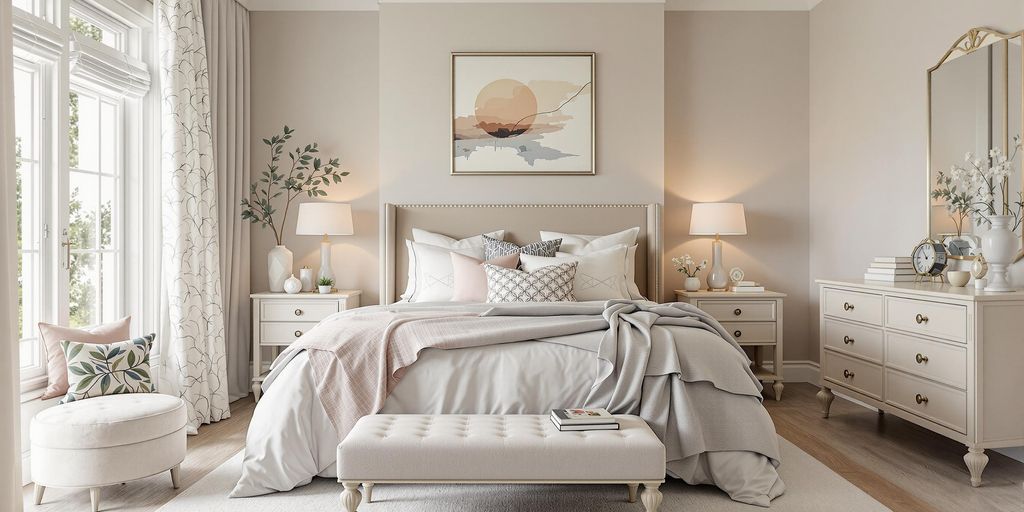 Interior Design delle Camere da letto elegante con arredi moderni e decorazioni.